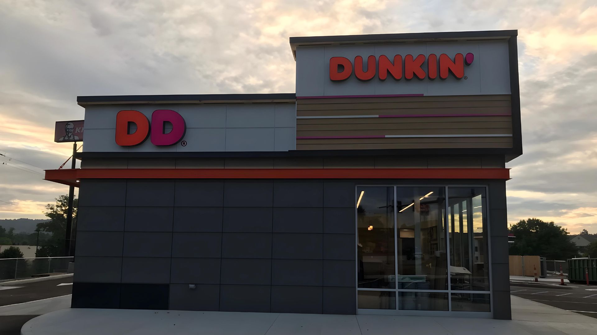 Dunkin Cambridge OH Coffee Shop Front of Building Sunset